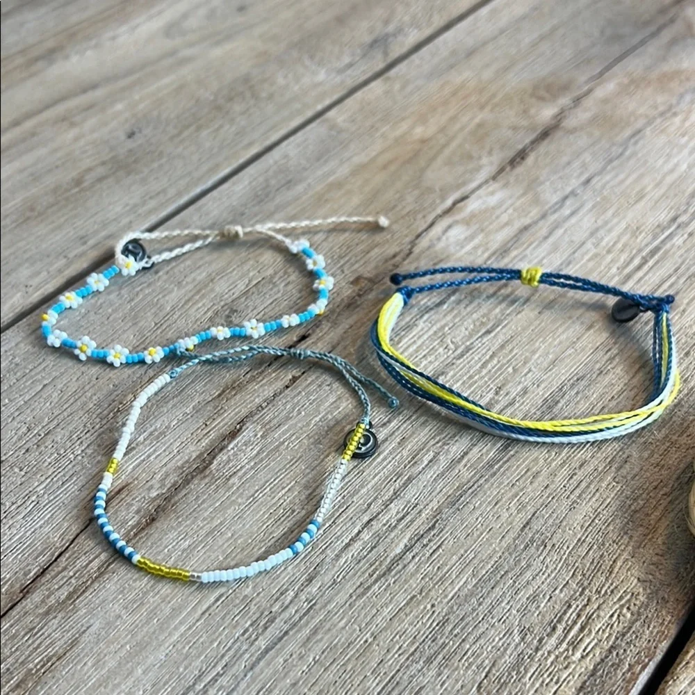 Pura Vida Bracelet Bundle Seed Bead Daisy Blue Yellow Gold Rare School ColorsSet - Picture 2 of 8